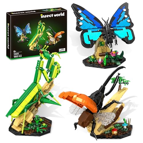 Insect Blocks Building 3 In 1 Collection Building Toy Set With Blue Butterfly Mantis Insect Display Models For Nature Lovers Home Decorative Party Favors Birthday Gift For Adults Kid 6+
