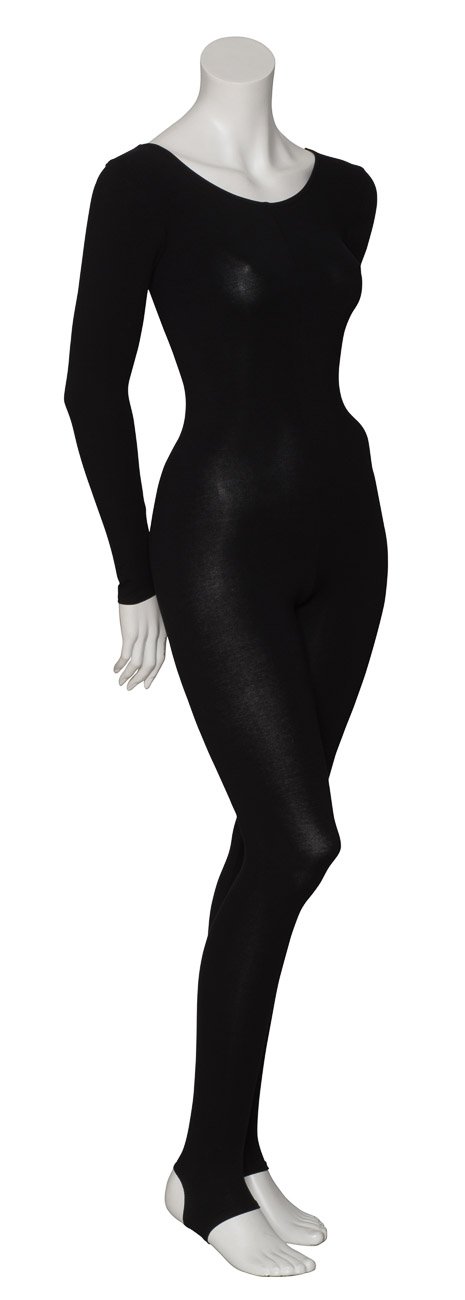 Katz Dancewear Girls Ladies Black Cotton Long Sleeve Catsuit Unitard With Stirrups KDC059