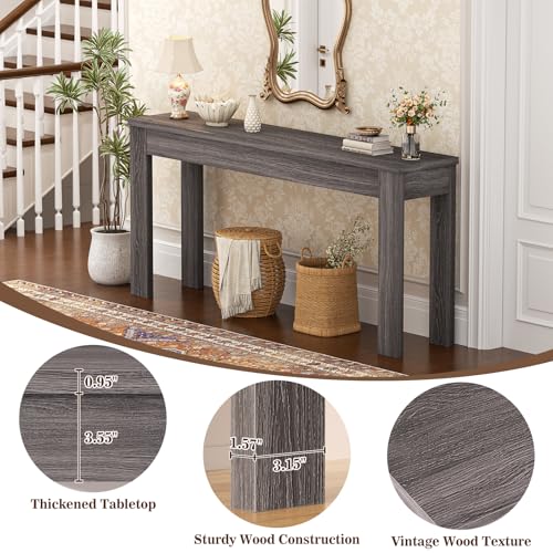 Image of Armocity Console Table, 47 inch Farmhouse Wood Entryway Table, Sofa Tables Narrow Long Behind Couch, Entry Table for Entrance, Hallway, Living Room, Gray Walnut