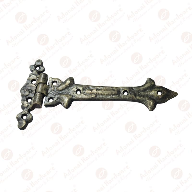Image of Adonai Hardware Adonijah Antique Cast Iron Strap T Hinge (7.9 inch x 2 Pack, Antique Brass) for Barn Doors, Gates, Kitchen Cabinets, Sheds, Wooden Box, Furniture, Cedar Chest and Trunks