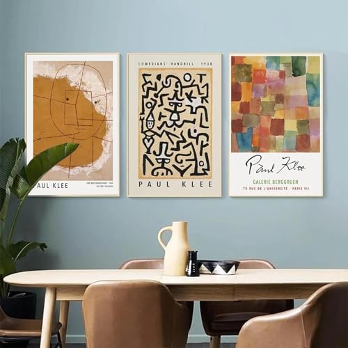 Peinture exposition Paul Klee aquarelle pour décorer un salon moderne avec triptyque sur toile