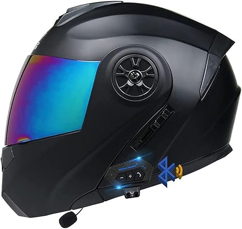 Casco modular con Bluetooth abatible, de cara completa, doble visera solar, certificado por DOT, altavoz dual integrado con micrófono, cascos de