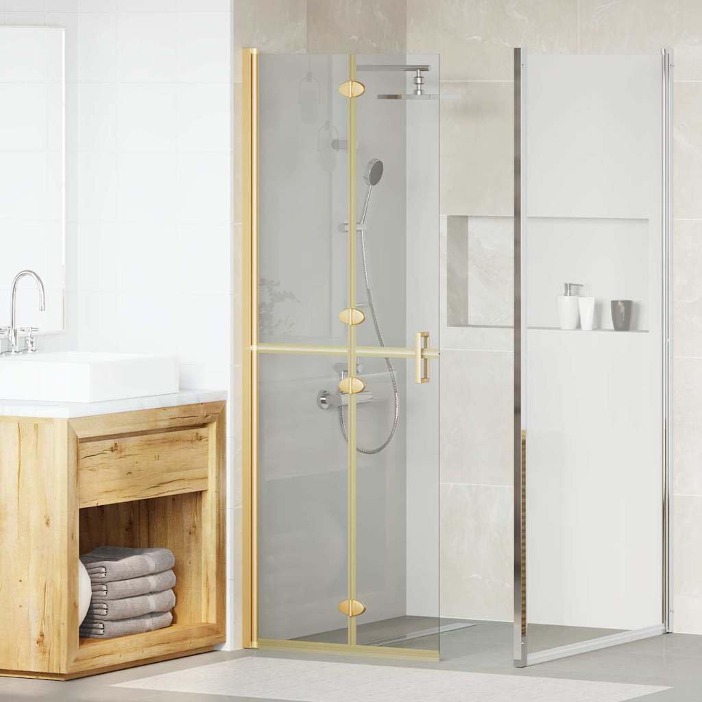 Parete doccia Walk-In Gold in alluminio e vetro di sicurezza monolastra 70x6,5x190 cm pieghevole per bagno con paraspruzzi e moderno divisorio