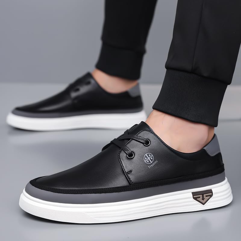 Trsorini Mens Casual Shoes 2-Eye Lace Soft Breathable Business Classic Flat Moccasin Leather Men's Shoes4
