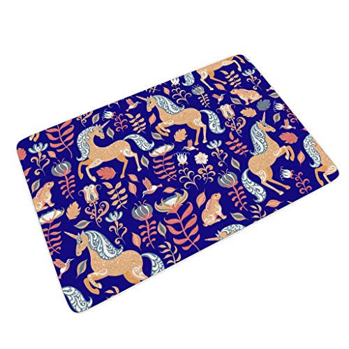 Unicorn Flower Bird Rabbit Plant Original Rubber Floor Mat Easy Clean Make Your House Stylish and Chic with Rubber Backing for Entry Way/Patio/FrontDoor/All Weather Exterior Doors white 18x28 inch