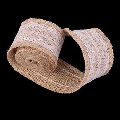 Image of Eshopgift Hessian White Lace Burlap Craft Ribbon for Vintage Home Decor (5pcs)