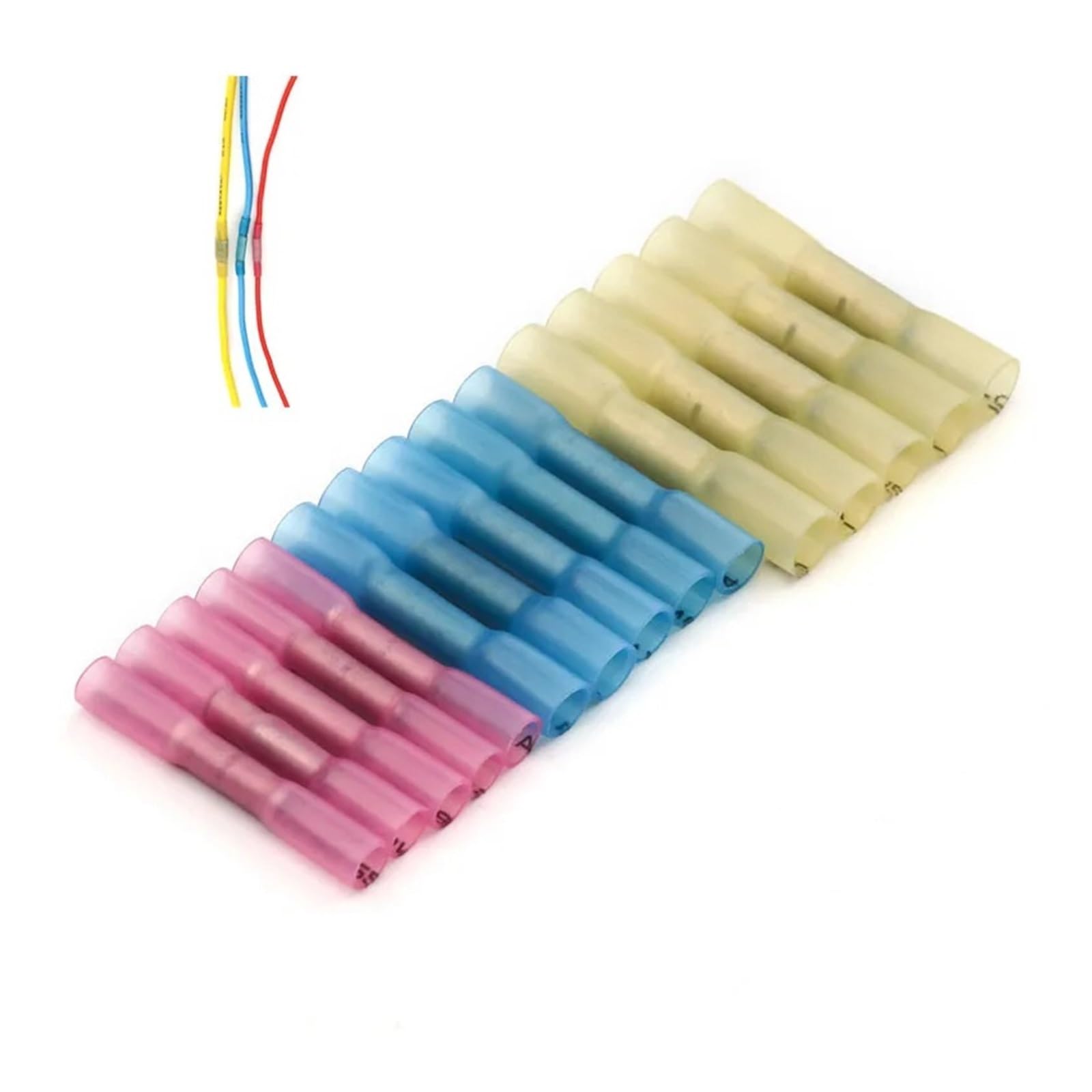 UYCUODLUY 100PCS Heat Shrink Crimp Terminals Fully Insulated Electrical Wire Butt Connectors 3 Colors 3 Sizes Splice Terminal
