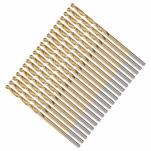 CoCud 2.8mm Drill Bit, 7/64" Cutting Diameter, 4341 HSS Jobber Bits TiN Coated 118° Cutting Angle - (Applications: for Drilling Soft Metal Plastic Wood), 20-Pieces