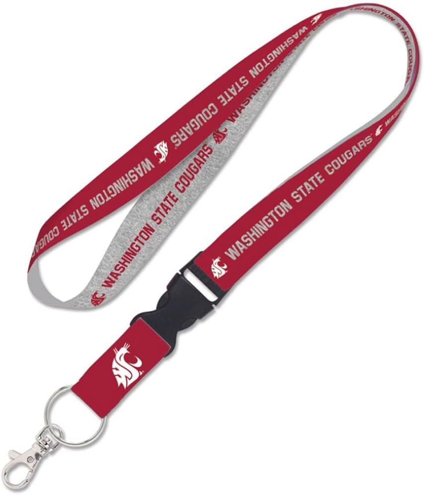 Washington State Cougars WSU Lanyard with Detachable Buckle 1" Width - Heathered/Jersey Print