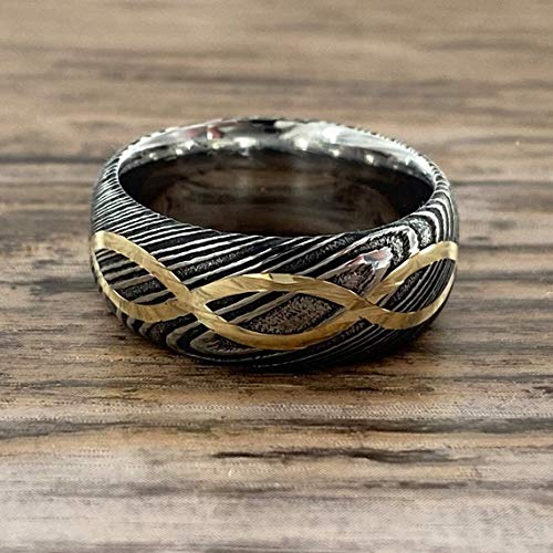 Damascus Ke-205-At Steel Ring Custom And Handmade Ring Copper Inlay Infinity Symbol Steel Wedding Band Fathers Day Ring Steel Ring Wedding Band Rings For Men (7) #TOP3