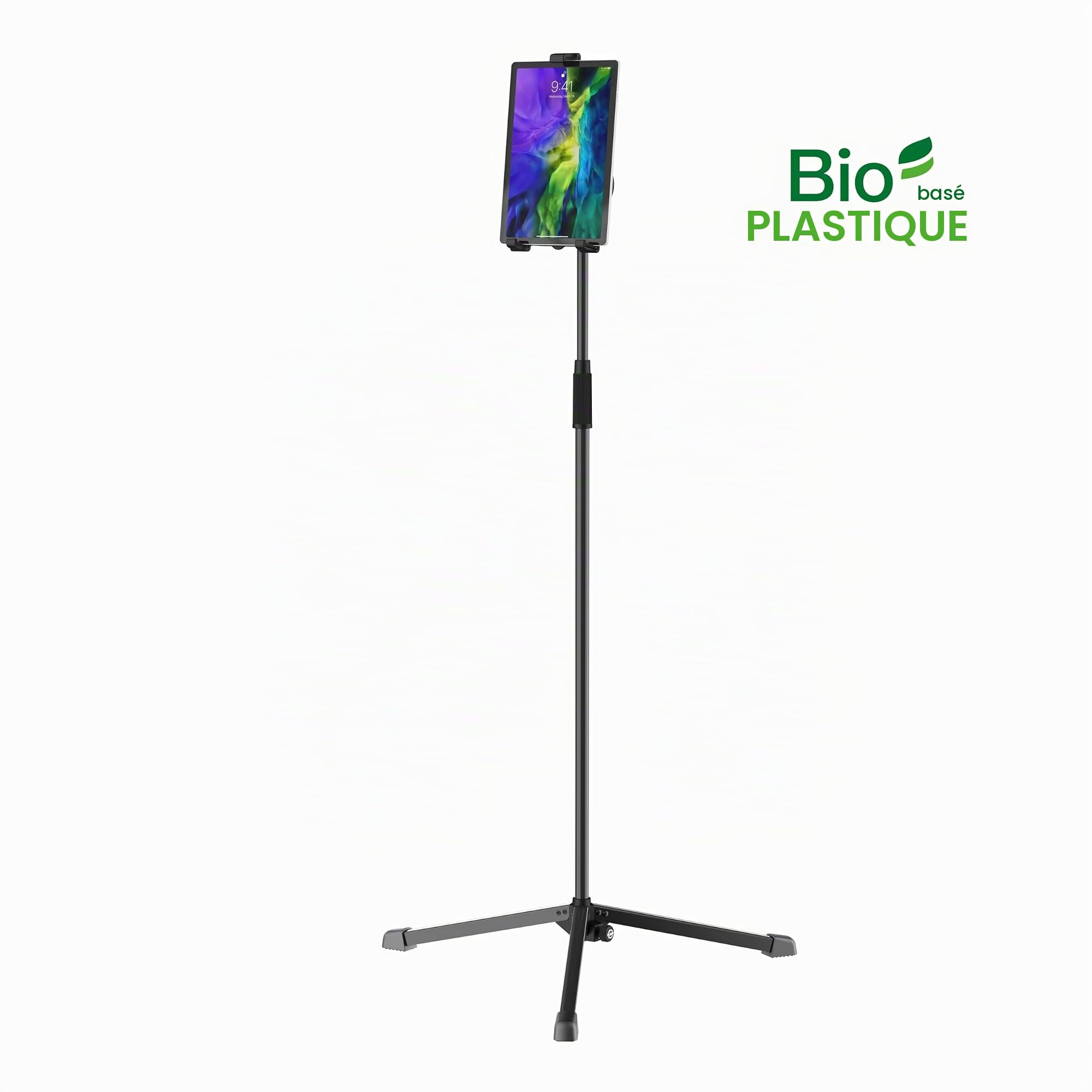 K&M 19767 Trépied pour tablette PC Noir, plastique biosourcé - support inclinable et pliable pour les marques courantes - tripode