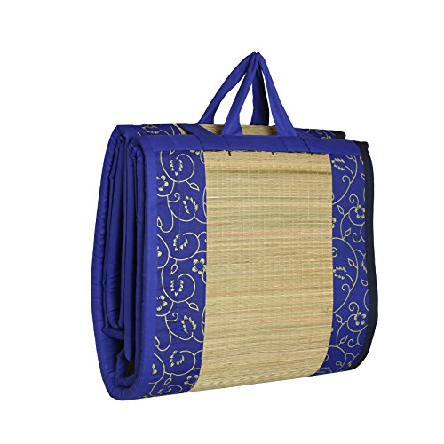 Image of 3X6 feet, Blue Butter Satin Cushion Comfort 15 MM Soft Foam Butter Satin (Silk) Fabric with Korai River Grass