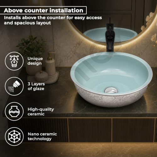 Image of Plantex Ceramic Round Basin for Bathroom /Table Top Basin /Washbasin for Bathroom /Restaurant /Hotel (16.5 x 16.5 x 6 Inch)