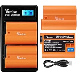Nikon D7000 Bateria Vemico EN-EL15 EN-EL15a/EN-EL15b/EN-EL15c Cargador de Batería 2x2100mAh Batería de Repuesto Cargador USB LCD de Doble Ranura para D750/D7500/D850/D810/D810A/D800/D800E/D7200/D500/D610/ D600/1V1/Z6/Z7
