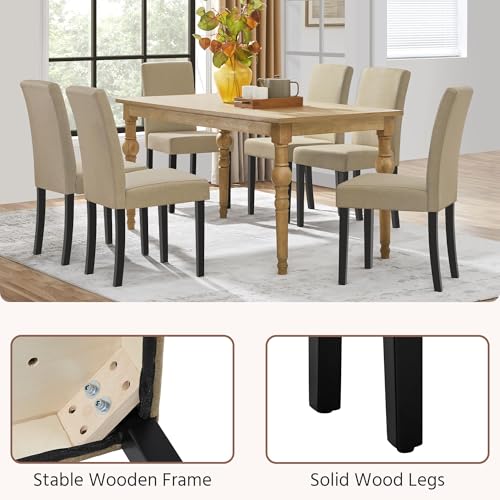 Image of Yaheetech Dining Chairs Set of 2 Fabric Upholstered Parson Kitchen Chairs with Padded Seat and Solid Wood Legs for Dining Room /Restaurant, Khaki