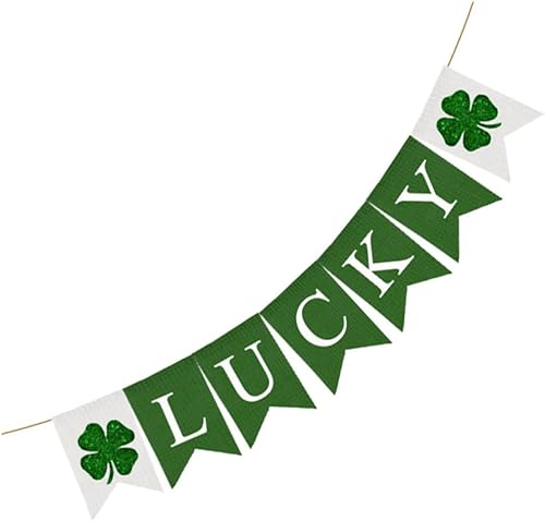St Patrick Banner Flag St Patrick Linen Banner Lucky Bunting Flag Carnival Party Favors Banner Irish Party Favor Floral Garlands for Decor Four Leaf