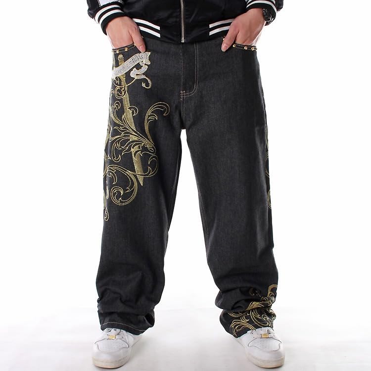Nanaco Man Loose Baggy Jeans Hiphop Skateboard Embroidery Denim Pants Men's Black Trousers Size 28-46inch3