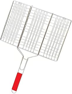 black sparrow Stainless Steel Barbecue Grill Net Basket Roast Grilling Tray Chromium Plated BBQ Grill Net Basket with Long Wooden Handle Barbecue Mesh Pan for Fish,Meat,Vegetable, Shrimp and Food
