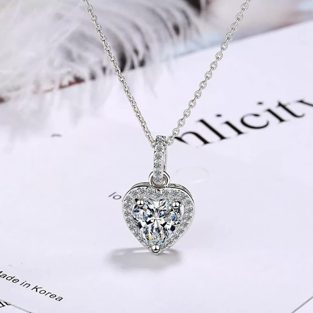Collar con Colgante en Forma de corazón para Mujer, joyería de Plata 925, Cadena Corta Femenina de circón