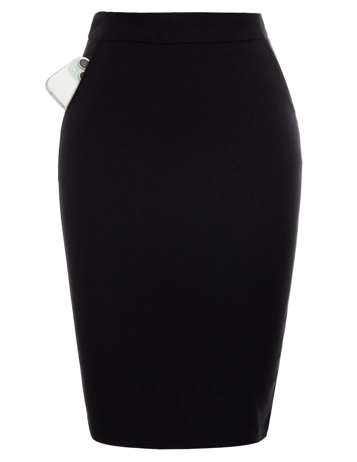 Kate Kasin Womens Knee Length Elastic Waist Basic Stretchy Bodycon Business Pencil Skirt