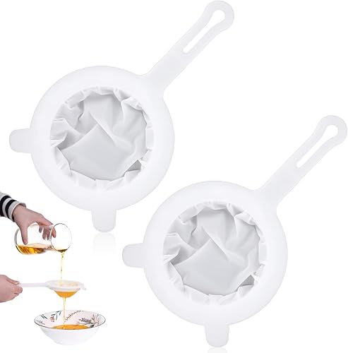 Colador de malla ultra fina, 2 piezas de nailon de malla fina colador pequeño para exprimir alimentos de cocina colador con mango para café, yogur,