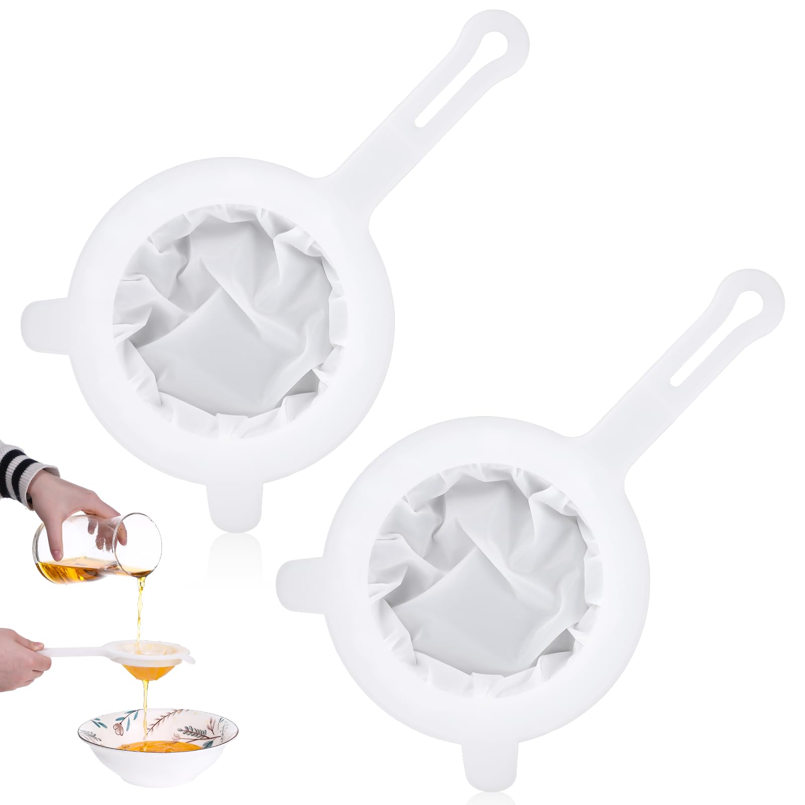 Ultra Fine Mesh Strainer, 2 Pcs Nylon Fine Mesh Sieve Small Strainer for Juicing Kitchen Food Colander with Handle for Coffee Yogurt Juice Soy Milk Honey Liquids Tea Leaf Filter (120+200 Mesh)
