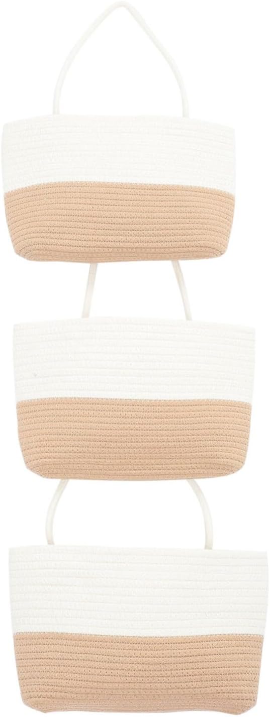 Garneck Cotton Rope Woven Storage Basket Three Layered Wall Hanging Organizer for Home Office and Kitchen Natural Material and Stylish Design Decorative Storage