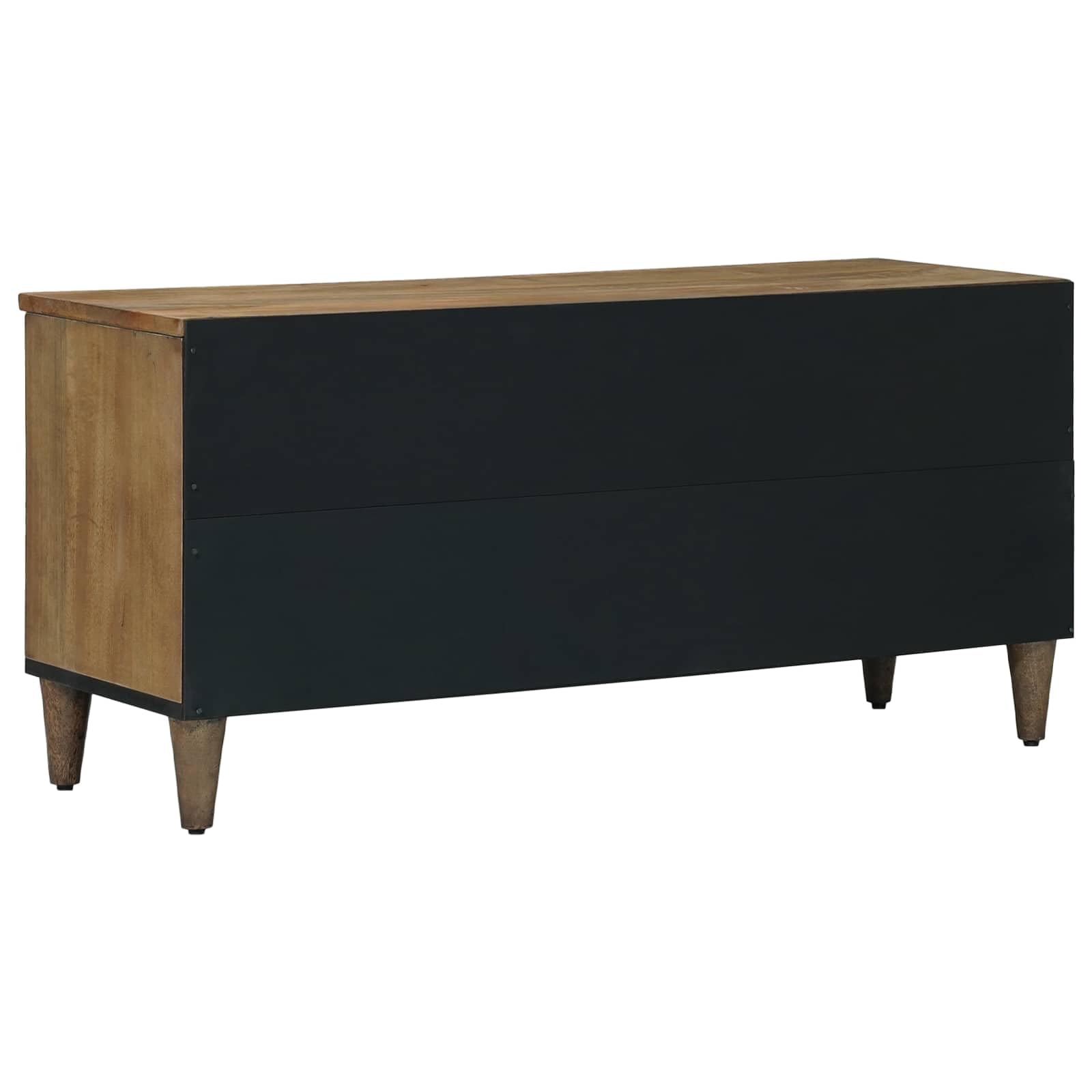 Mueble para TV (madera maciza, mango bajo, 100 x 33,5 x 46 cm), color marrón | Mueble bajo moderno con patas de metal para sala de estar y pasillo, ofrece espacio de almacenamiento con cajón y estantes.