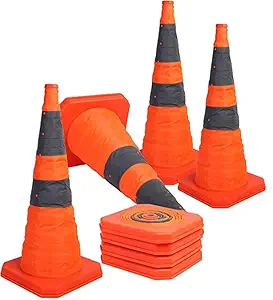 Folding Safety Road Cone Barricades Warning Sign Reflective Oxford Traffic Cone Traffic Facilities for Road Safety(Pack of 4)