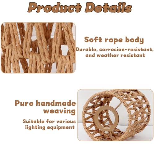 Handwoven Boho Rattan Lampshade, 5.9" H x 4.72" D, Natural Brown Round Shade for Bedroom, Living Room, Dining Room, Pendant, Wall Sconces, Floor Lamps - Image 4