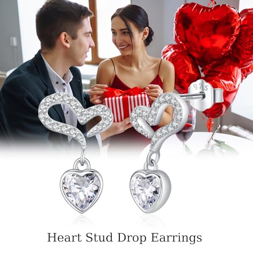 Boucles d'oreilles pendantes cœur argent 925 sterling