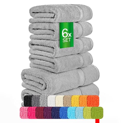 etérea Carli Frottee Handtücher Set - 100% Baumwolle - Oekotex 500 GSM - 6 TLG - 2X Duschtuch 70x140 + 4X Handtuch 50x100 - Bath Towel Frottiertücher - Steingrau