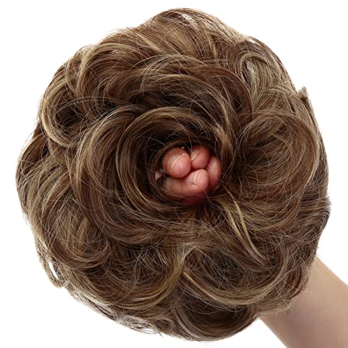 JJstar Messy Hair Bun Curly Wavy Hair Scrunchies Accessories Pieces for Women Girls Synthetic Chignons (Brunette/Ash Blonde) - Image 4