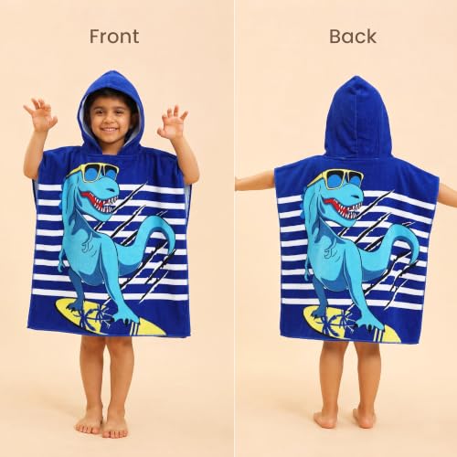 Image of Poncho Towel 120x60 CM, Dinosaur Surf, Royal Blue