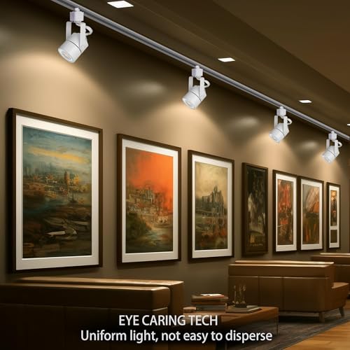 Image of White Track Lighting Heads Kit, Dimmable 12-Light GU10 LED Track Lights with 13.12FT H Type Track Rails 10W 3000K Warm White Ceiling Spotlight Fixture with Replaceable GU10 LED Bulbs