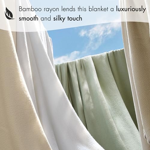 Image of Madison Park Twin Size Summer Blanket, Ivory, 70% Rayon from Bamboo