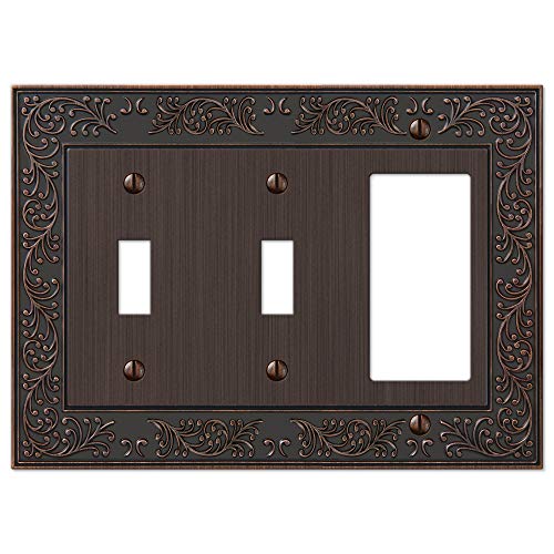 Image of Amerelle 43TTRVB English Garden Wallplate, 2 Toggle / 1 Rocker, Cast Metal, Aged Bronze, 1-Pack