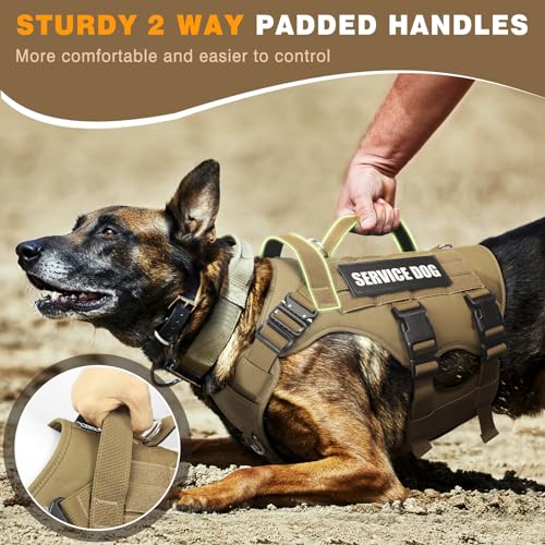 WINSEE Service-Hundegeschirr für große Hunde, Taktische Arbeitsweste mit 10 Haustier-Patches, kein Ziehen, strapazierfähiges Geschirr für Training, Jagd, Spazierengehen