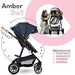 LIONELO Amber Kinderwagen 3 in 1 Kombikinderwagen Set sportlicher Sitz fester Babywanne Autositz Tasche Moskitonetz Regenschutz XXL-Dach mit Sonnenschutz (BLAU)