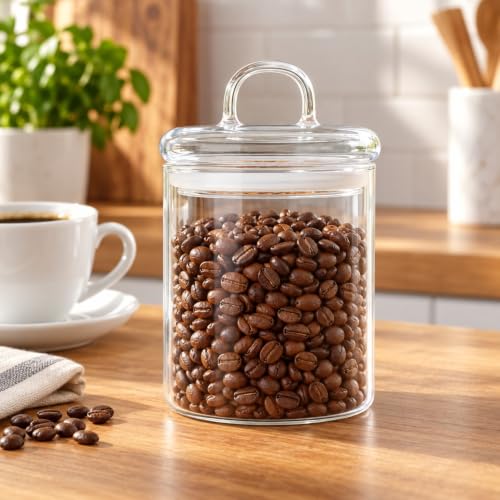 1 Adet 550 ml Borosilikat Cam Kapaklı Saklama Kavanozu, Bakliyat, Kahve, Şeker, Mısır Gevreği, Çay, Kuruyemiş ve Kuru Gıdalar için Şeffaf Tezgâh Üstü Mutfak Düzenleyici