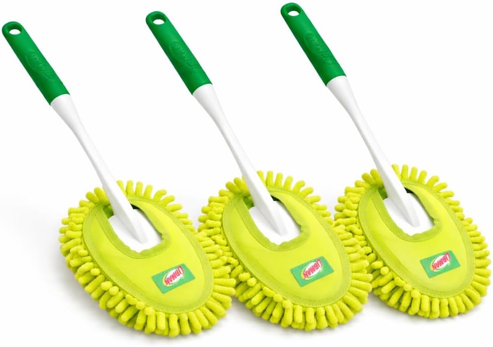 LIBMAN Microfiber Duster for Car Cleaning - 3 Pk Reusable Washable Hand Duster with Handle for Furniture, Screens, Shelves, Blinds - Traps Dust & Allergens