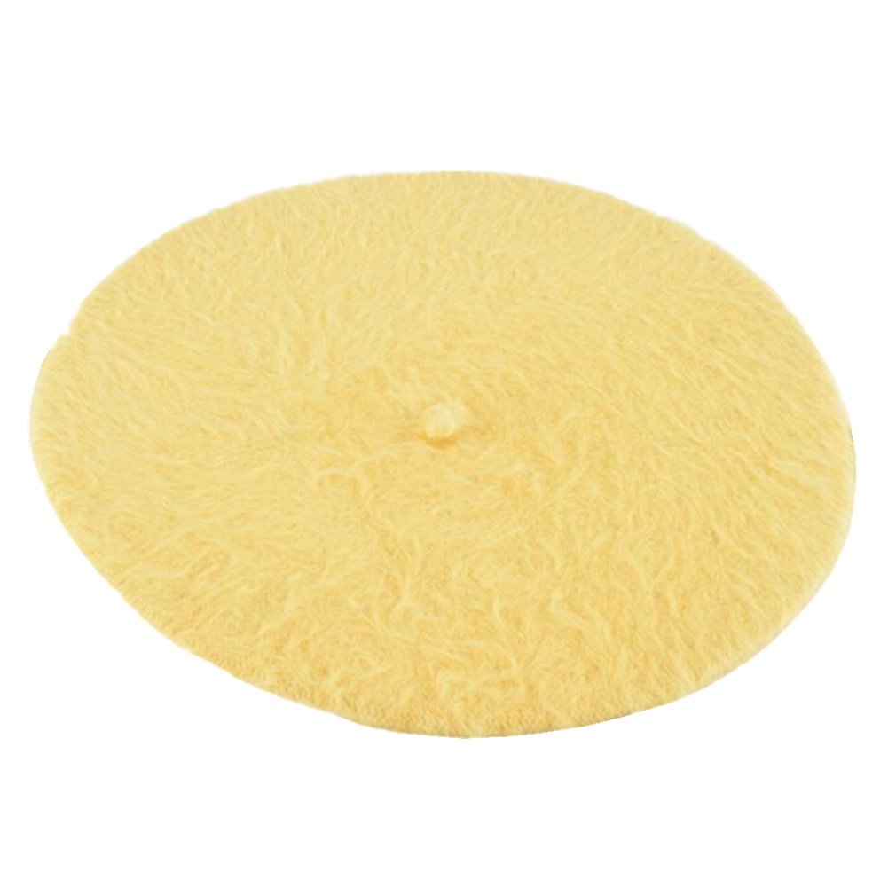 JOYHY Women's Fluffy Solid Classic French Style Beret Beanie Hat Yellow