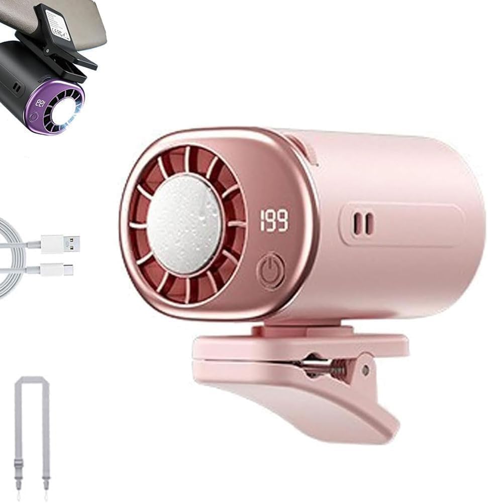 ypsdfs Portable Fans Rechargeable, 16℃ Cooling Car Air Conditioner & 360° Rotation Clip On Fan for Desk Camping,Pink