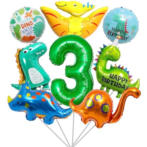 8 Peças Decoração de Aniversário Dinossauros 3 Anos, Balões Dinossauros 3 Anos, Balões Verdes Dino, Balões de Animais, para Festa de Dinossauros de Selva para Crianças