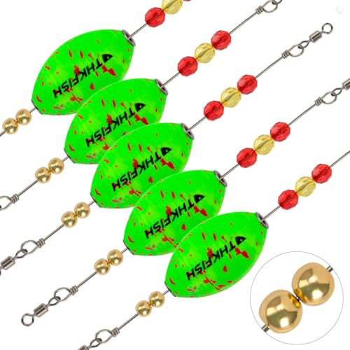 THKFISH 2.5IN Fishing Floats Bobbers Fishing Popping Cork Trout Float Rig Popping Floats Cork Trout Floats for Fishing Saltwater 5PCS (Green, Oval)