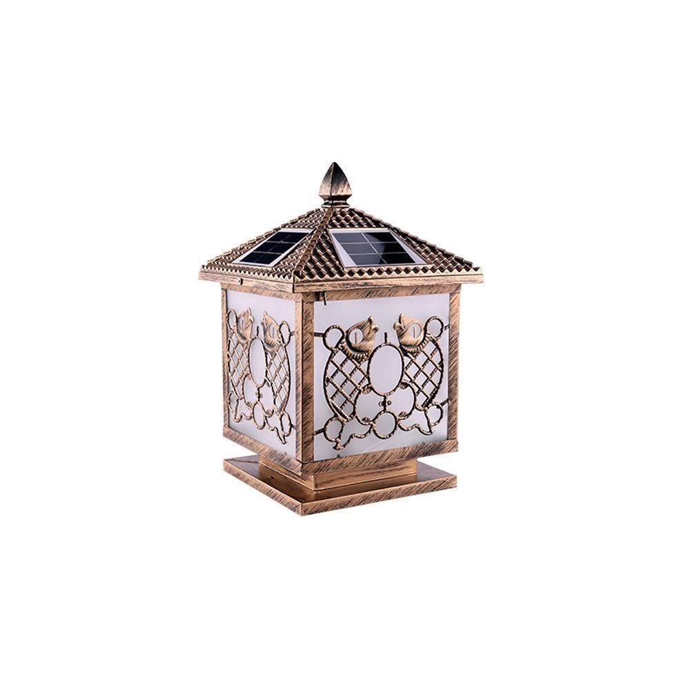 Vintage Ip65 Wasserdichte Led Solar Säule Licht Europäische Tradition Aluminium Metall Glas Spalte Lampe Villa Garten Zaun Lampen Retro Innenhof Rasen Beleuchtung Pfosten Laterne,Brown