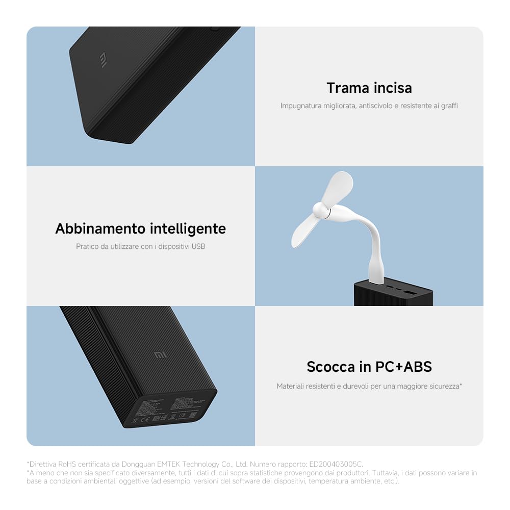 Xiaomi Power Bank da 18 W, 30000 mAh, funzione di ricarica rapida da 18 W, ricarica 3 dispositivi contemporaneamente, Power Delivery 3.0, adatta al volo, completamente carica in 7,5 ore, compatta e