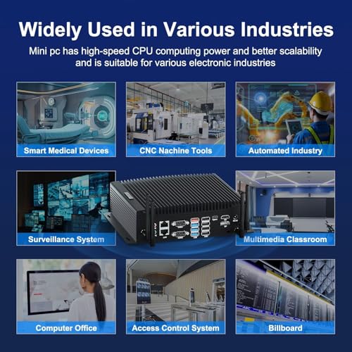 Image of Industrial Mini PC Win11 Fanless Mini PC i5 10210U, 32GB RAM 512GB M.2 SSD, HD DP Typ-C 4K Three Display, Dual RJ45 LAN 6 RS232 COM 8 USB WiFi BT Auto Power On