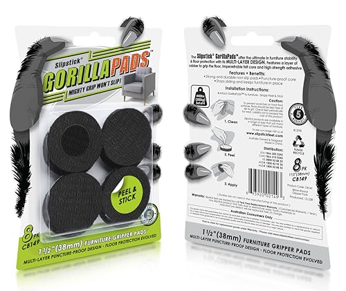 Image of Slipstick GorillaPads CB149 Non-Slip Furniture Pads /Rubber Grippers (Set of 8) Self-Adhesive Furniture Feet Floor Protectors, 1-1 /2 inch Round, Black (Pack of 2)