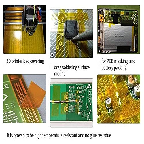 Image of 2mils Thick Polyimide Adhesive Tape, HighTemperature and Heat Tape, for Masking, Soldering, Electrical, 3D Printer Application (150mm x 36yds (1roll))